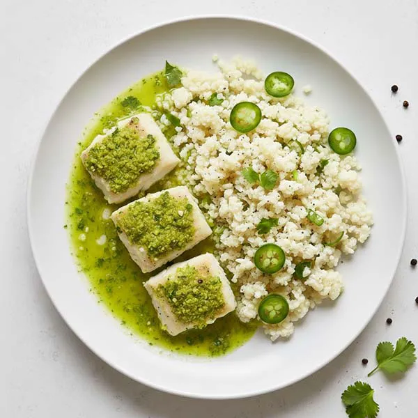 Zesty Jalapeño Fish with Cauliflower Rice